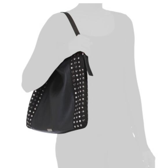VINCE CAMUTO Black Leather Trim Hobo Bag With Studs NWT - Picture 2 of 5